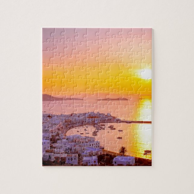 Puzzle Puesta del sol en Mykonos, Grecia (Vertical)