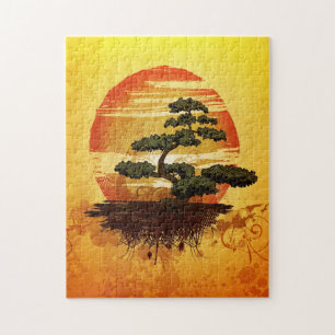 Puzzle Puesta del sol japonesa del árbol de los bonsais