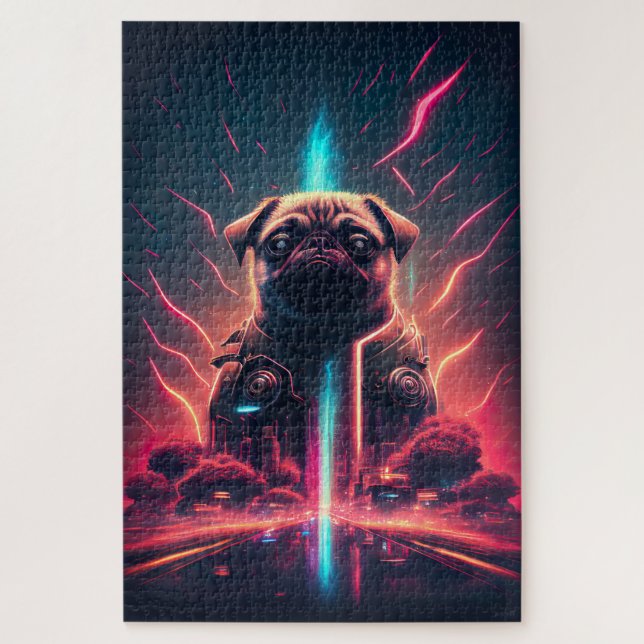 Puzzle Pug Adorable en traje futurista de robots (Vertical)
