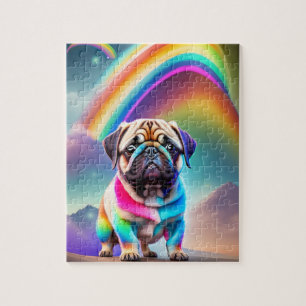Puzzle Pug Colorido y Adorable con Arcoíris