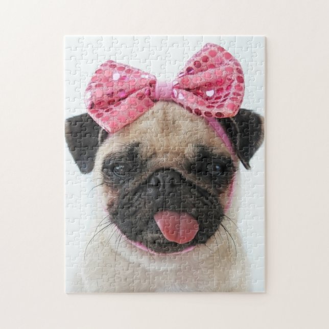 Puzzle Pug con arco rosado (Vertical)