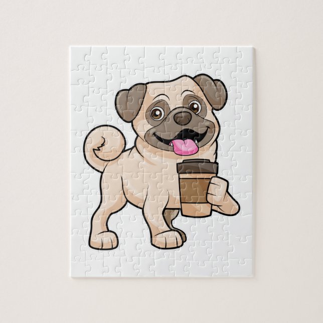 Puzzle Pug con café para ir (Vertical)