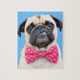 Puzzle Pug con lazo rosa