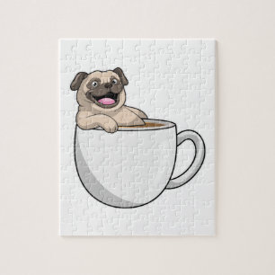 Puzzle Pug con taza de café