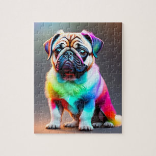 Puzzle Pug Cute Colorido Con Colores Arcoiris, Pug