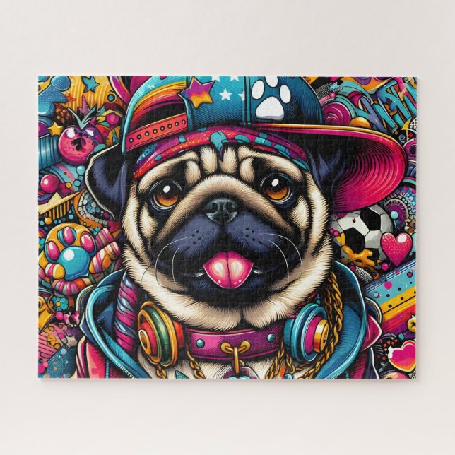 Puzzle Pug de Hip Hop Adorable (Horizontal)
