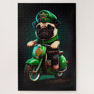 Puzzle Pug Dog Driving Bike St.