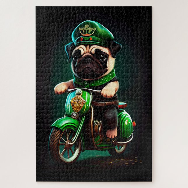 Puzzle Pug Dog Driving Bike St. (Vertical)