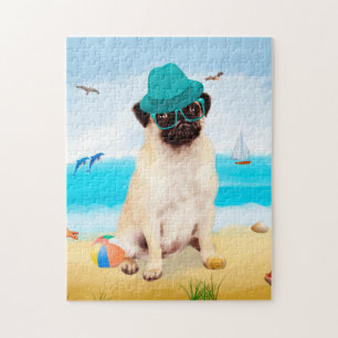 Puzzle Pug Dog en la playa