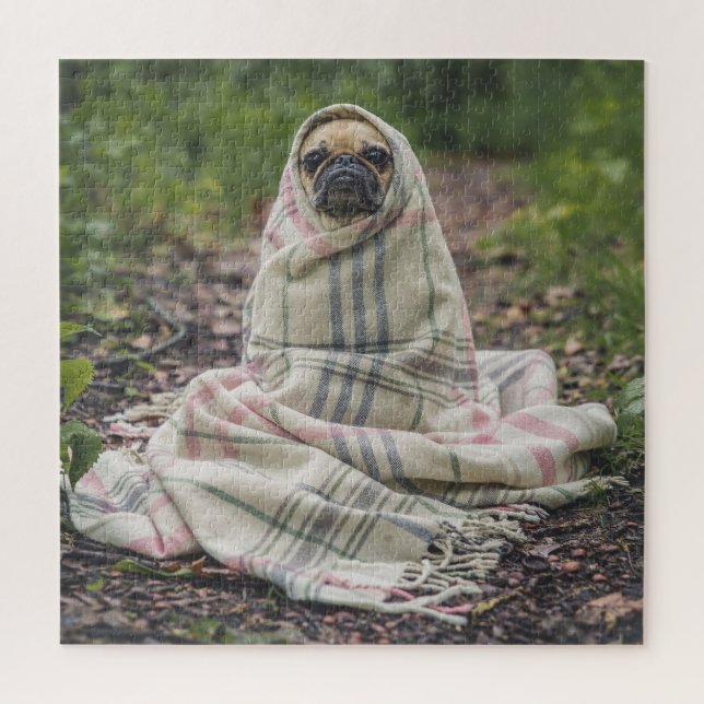 Puzzle Pug En Una Cama (Vertical)