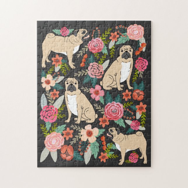 Puzzle Pug Florals (Vertical)
