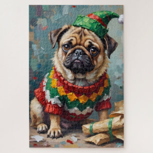 Puzzle Pug gruñón con sombrero de duende Arte divertido d