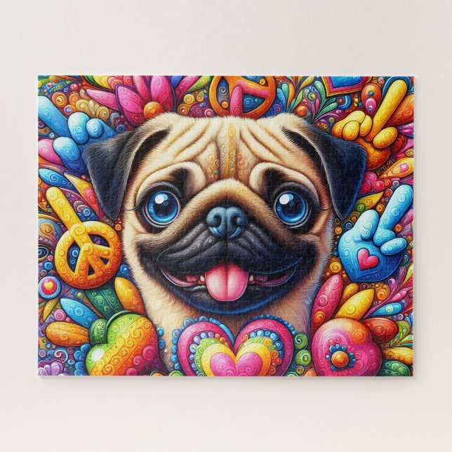 Puzzle Pug Hippie Lindo (Horizontal)
