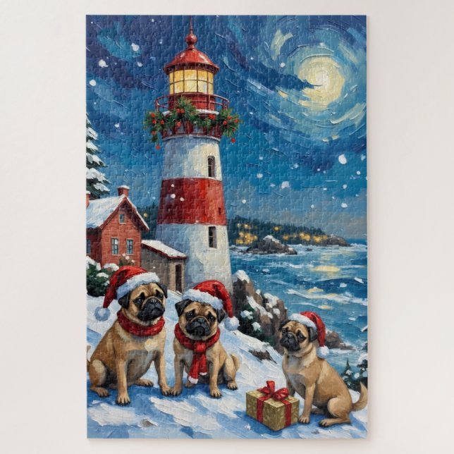 Puzzle Pug Navidad Faro Fiesta (Vertical)