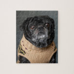 Puzzle Pug negro adorable en un suéter<br><div class="desc">Perro de cerdo negro adorable en un suéter</div>