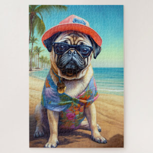 Puzzle Pug on Beach, regalo de verano para el amante del 