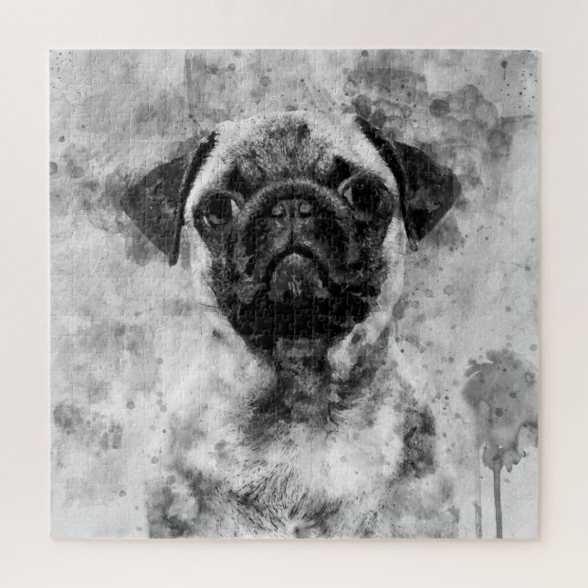 Puzzle Pug Perro Negro y Blanco Acuarela 01 (Vertical)