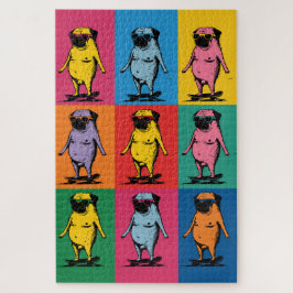 Puzzle Pugs Divertidos en Monopatines Cuadrícula de Arte 