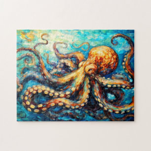 Puzzle Pulpo en pintura al óleo de océano giratorio