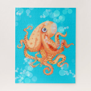 Puzzle Pulpo naranja lindo con burbujas