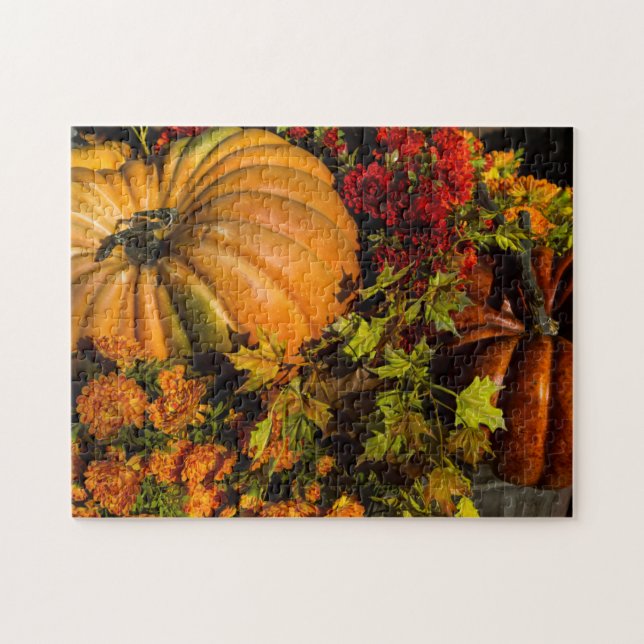 Puzzle Pumpkin And Mum Arrangement (Horizontal)