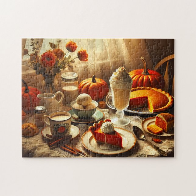 Puzzle Pumpkin Pie Spice Creamy Tabletop Fall Decor (Horizontal)