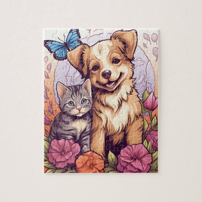 Puzzle Puñador y gatitos, mariposa y juego de flores romp (Vertical)