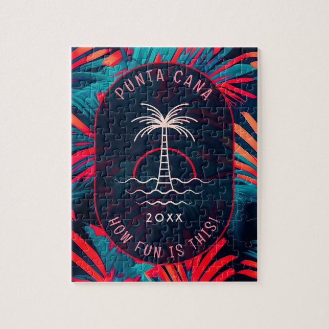 Puzzle Punta Cana Beach fiesta Palm tree hoja al atardece (Vertical)