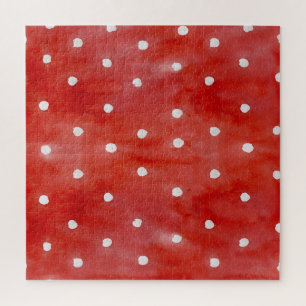 Puzzle Punto de polka rojo, acuarela sin costuras.