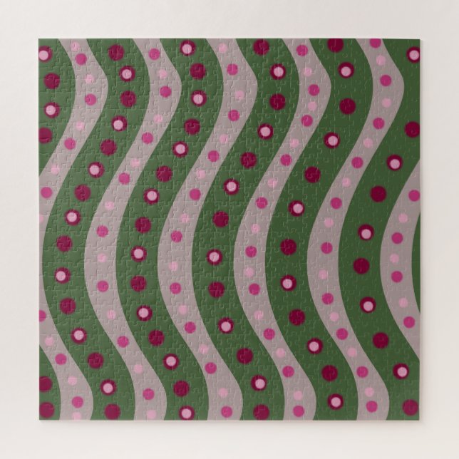 Puzzle Punto Polka Magenta Pink Green Springtime Patterad (Vertical)
