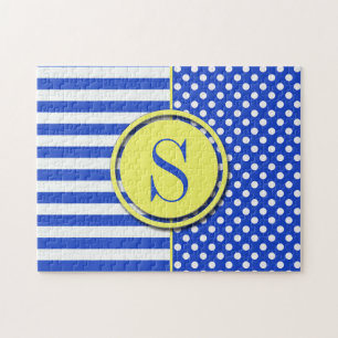 Puzzle Puntos reales del Polka Azul y franjas-Monograma S