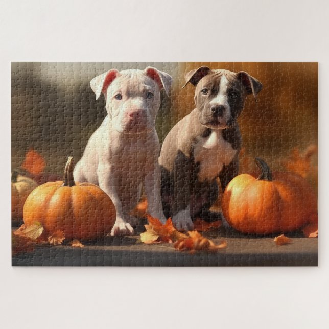 Puzzle Puppy Pitbull Calabaza deslumbrante de otoño (Horizontal)