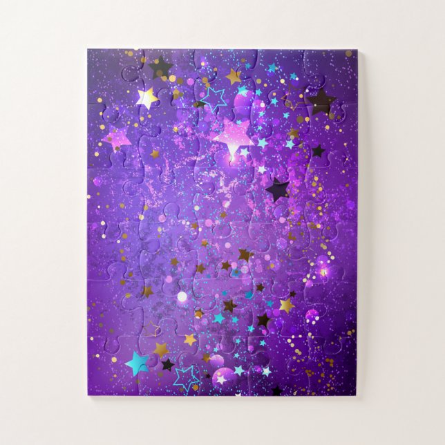 Puzzle Purple foil background with Stars (Vertical)