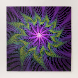 Puzzle Purple Green Flower Modern Abstract Fractal Art