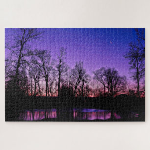 Puzzle Purple Neon Art Sunrise Lake Reflection