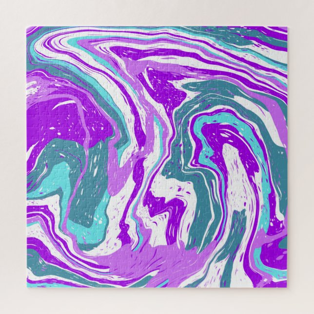 Puzzle Purple, Teal, Turquoise Marble Fluid Art   (Vertical)