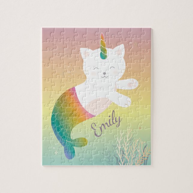 Puzzle Purpurina arcoiris gatito personalizado (Vertical)
