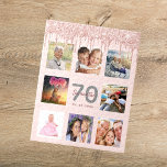 Puzzle purpurina de 70 años gotea foto rosa de oro rosa<br><div class="desc">Un glamoroso y único regalo de cumpleaños número 70 o keepsake, celebrando su vida con un collage de ocho de tus fotos. Personalice y agregue un nombre, edad 70 y fecha. Letras de color oro gris y rosa oscuro. Color de fondo rosa elegante y a la moda. Decorada con goteo...</div>