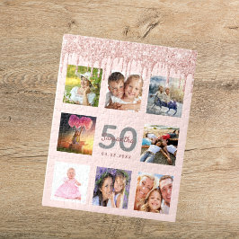 Puzzle purpurina de foto de 50 años gotea rosa dorado ros