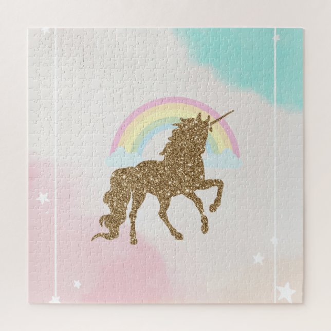 Puzzle Purpurina de oro de moda, Unicorn Rainbow (Vertical)