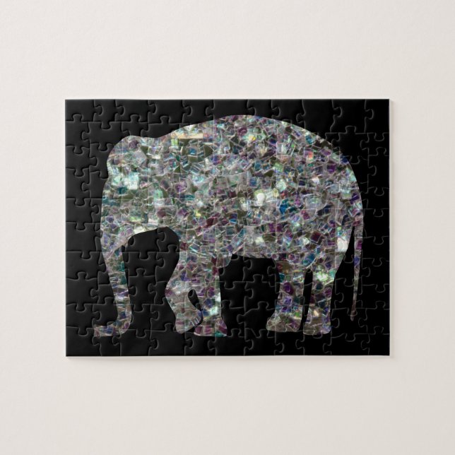 Puzzle Purpurina elefante de mosaico de plata espárrago (Horizontal)
