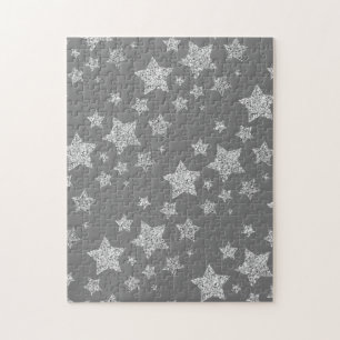 Puzzle Purpurina plateado chispa Estrellas patrón gris cl