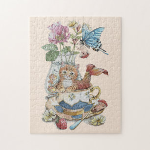 Puzzle Purrmaid Teacup Floral Acuarela Caprichosa