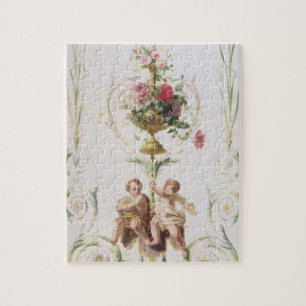 Puzzle Putti en medio de swags de flores y de hojas
