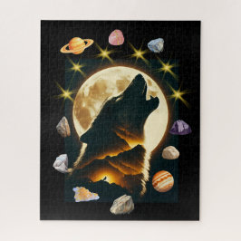 Puzzle PUZZLE: Lobo Aullador Montaña a la Luz de la Luna