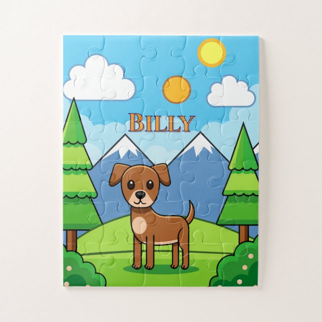 Puzzle PUZZLES: NIÑOS Perrito lindo y montañas (Vertical)