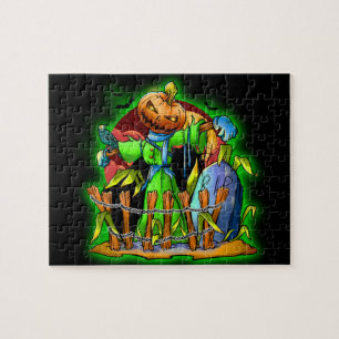 Puzzle QEPD cabeza de calabaza de Halloween Lady Scarecro