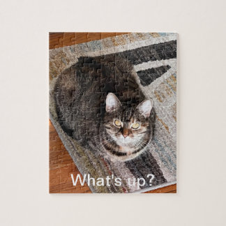 Puzzle ¿Qué pasa, gato lindo en alfombra geométrica, romp