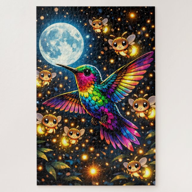 Puzzle Quebra-Cabeça (Puzzle) Meia-noite com Beija-Flores (Vertical)