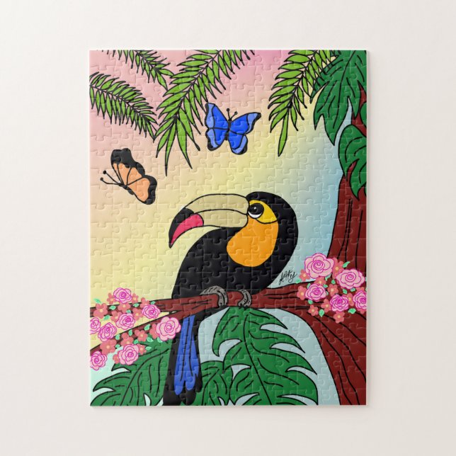 Puzzle Quebra-Cabeça Tucano e borboletas (Vertical)